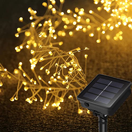 DINOWIN Solar Cluster Lichterkette Außen 9.8Ft 100 LED Wetterfest 8 Modi Silber Draht Lichterkette Outdoor für Balkon Garten Terrasse Party Hochzeit Deko (Warmweiß) von DINOWIN