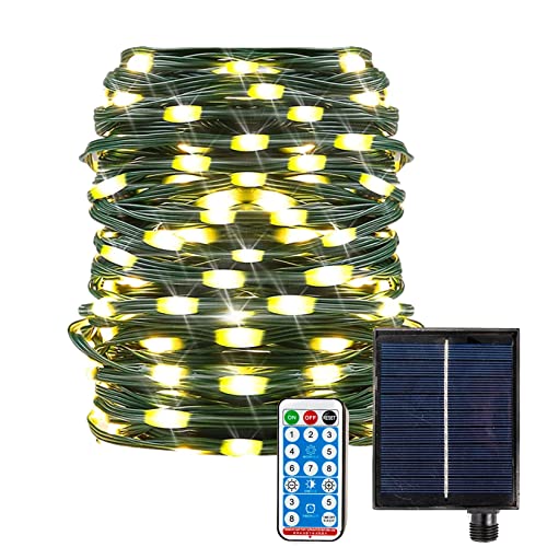 DINOWIN Solar Lichterkette Aussen, Wasserdicht 8 Modus außen/innen Kupfer Lichterketten mit Remote-Timer Deko für Garten, Balkon, Terrasse (Warmweiß, 22) von DINOWIN
