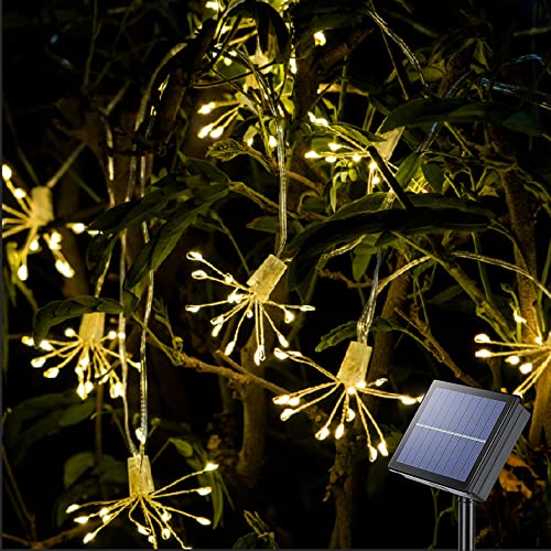 DINOWIN Solar Lichterkette Aussen, Wasserdichte Pusteblume Feuerwerk Lichter 8 Mode Kupfer Lichterketten Warmweiß Garten Rasen Weihnachten dekoration (10in1 150LED) von DINOWIN