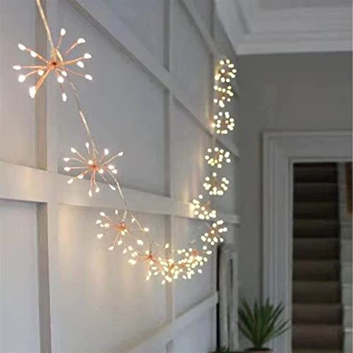 DINOWIN Solar Lichterkette Aussen, Wasserdichte Pusteblume Feuerwerk Lichter 8 Mode Kupfer Starburst Lichterketten Warmweiß Garten Rasen Weihnachten dekoration (5in1 50LED) von DINOWIN