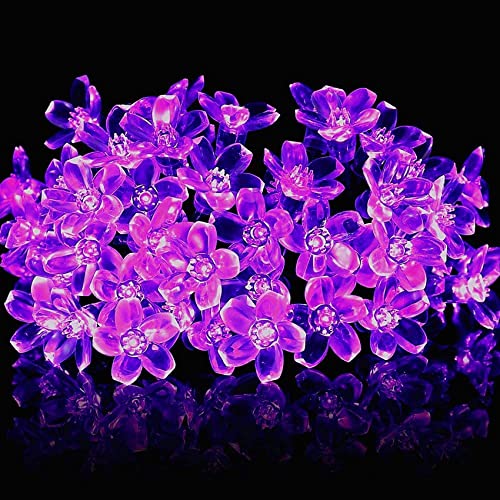 DINOWIN Solar Lichterkette Aussen 23ft/7m 50 LED Wasserdicht Blühen Blume Kirschblüten Schnur Lichter Pfirsichblüte Solarbeleuchtung für Weihnachtsfeier Gärten Häuser Hochzeit (Lila) von DINOWIN