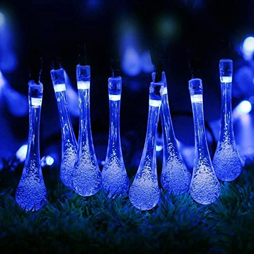 DINOWIN Solar Lichterkette aussen 20ft 30LEDs Wassertropfen solarlichterkette außen wetterfest 8 Modi Regentropfen Dekoration Lichter für Außen Garten Terrasse Weihnachten Partys (Blau) von DINOWIN