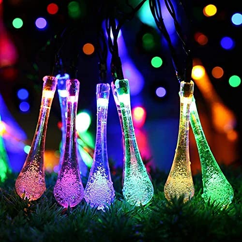 DINOWIN Solar Lichterkette aussen 20ft 30LEDs Wassertropfen solarlichterkette außen wetterfest 8 Modi Regentropfen Dekoration Lichter für Außen Garten Terrasse Weihnachten Partys (Vielfarbig) von DINOWIN