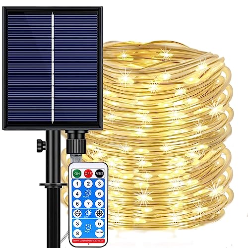 DINOWIN Solar Lichtschlauch Außen, 20M 200LED Lichterkette mit 8 Modi Fernbedienung Wasserdicht Led Schlauch für Garten Balkon Zimmer Hochzeit Weihnachten (Warmweiß) von DINOWIN