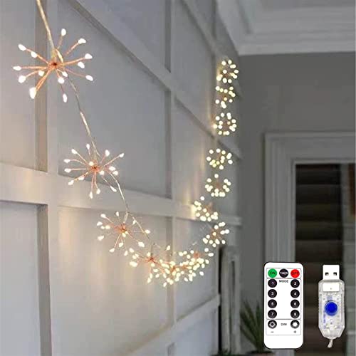 DINOWIN USB Led Mini Feuerwerk Lichter mit Fernbedienung Lichterkette Weihnachtslicht 8 Modi Feuerwerk Lichterkette für Weihnachten Außen Innen Party Hochzeit (10in1 150LED) von DINOWIN