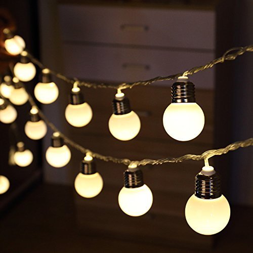 LED Solar Lichterkette Außen,DINOWIN 20 LED Glühbirne Leuchten,Innen und Außen Deko Glühbirne Lichterkette,Perfekt für Patio, Cafe, Garten, Hochzeit, Party Dekoration (blanc chaud) von DINOWIN