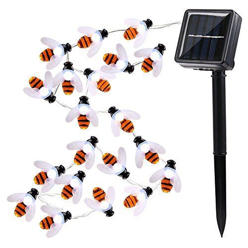 Solar LED Bienen Lichterkette,DINOWIN 30 LED Warmweiß Außen Wasserdichte lichterkette Dekorative für Garten, Party, Hochzeit, Haus,Fest Deko Beleuchtung (Weiß) von DINOWIN