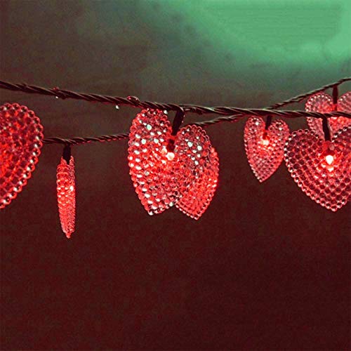 Solar LED Herz Lichterkette,DINOWIN 20ft 30 LED Herz Licht,Wasserdichte lichterkette Dekorative für Garten, Party, Hochzeit, Haus,Fest Deko Beleuchtung,8 Beleuchtungsmodi (rot) von DINOWIN