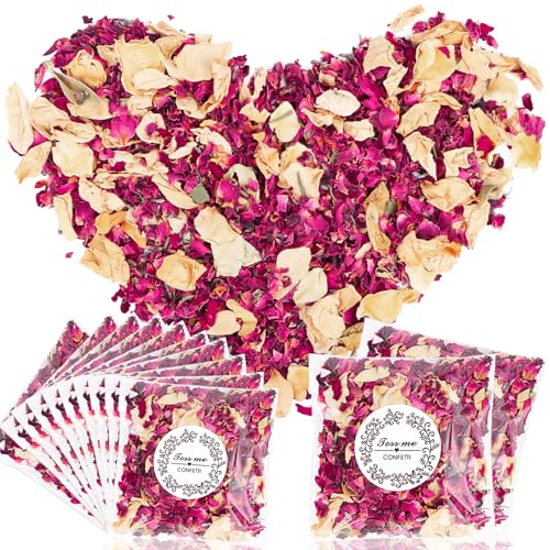 12 Packungen Blütenkonfetti Hochzeit, Natürliches Streublumen Rosenblätter zum Streuen, Getrocknet Blütenblätter Konfetti Biologisch Abbaubares für Geburtstag Party DIY Deko von DINSONG