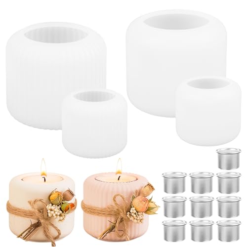 4 Stück Silikonform Kerzenhalter mit 10 Stück Metall Kerzenständer, Gießform Kerzenhalter, Silikonformen Gießformen Kerzenhalter, Stabkerze Silikon formen, für Tägliche Festival Dekoration von DINSONG
