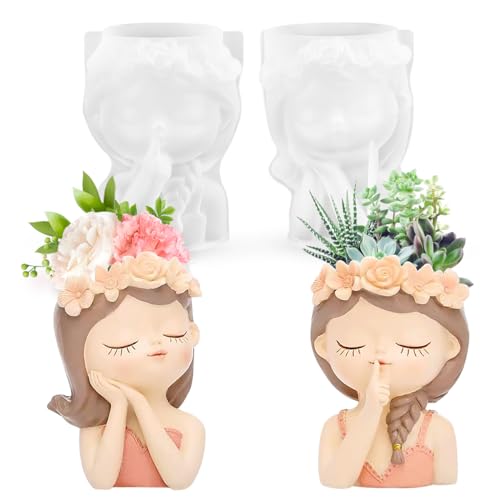 Silikonform Vase, 2 Stück Silikonformen Gießformen Blumentopf, Blumenmädchen Beton Gießform Silikon, Mädchen Silikon Formen, Mädchen Kopf Vase Epoxidharz Form für DIY Sukkulenten Pflanzgefäße Silikonform Vase, 2 Stück Silikonformen Gießformen Blumentopf, Blumenmädchen Beton Gießform Silikon, Mädchen Silikon Formen, Mädchen Kopf Vase Epoxidharz Form für DIY Sukkulenten Pflanzgefäße von DINSONG