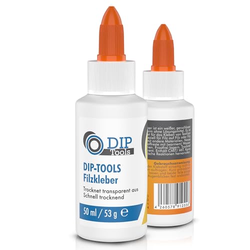 DIP-Tools Filzkleber 50ml I transparent & schnelltrocknend, Bastelkleber für Filz Textil Stoff, Textilkleber Stoffkleber Kleber Klebstoff Leim Spezialkleber, ideal zum Basteln und für DIY-Projekte von DIP Tools