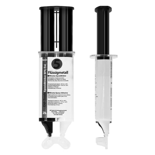 DIP-Tools Flüssigmetall 25ml I 2-Komponenten-Kleber extra stark, Epoxidharzkleber 2K Zwei-Komponenten Power Klebstoff Wasserfest, für Metalle, Holz, Kunststoffe, Stein und mehr (1x, 25, milliliter) von DIP Tools