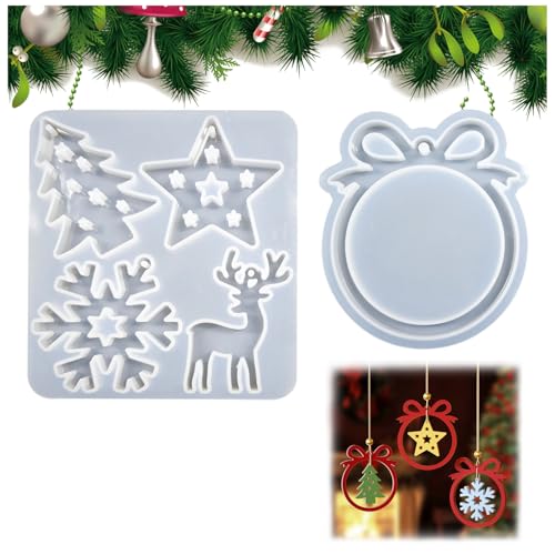 2-teiliges Set Silikonformen Weihnachten, Schneeflocke, Elch, Stern, Weihnachtsbaum, ideal für Epoxidharz-Guss und DIY-Basteln, perfekt für Weihnachtsdekorationen aus Harz von DIPZO