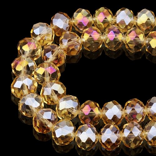 DIQIO Facettierte Kristallperlen zur Schmuckherstellung, 10 mm, schillernde Rondelle-Perlen für Armbänder (60–65 Stück, Champagner AB) von DIQIO