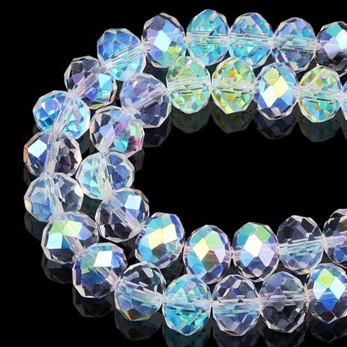 DIQIO Facettierte Kristallperlen zur Schmuckherstellung, 10 mm, schillernde Rondelle-Perlen für Armbänder (60–65 Stück, IM-Kristall AB) von DIQIO