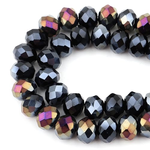 DIQIO Facettierte Kristallperlen zur Schmuckherstellung, 10 mm, schillernde Rondelle-Perlen für Armbänder (60–65 Stück, schwarzes AB) von DIQIO