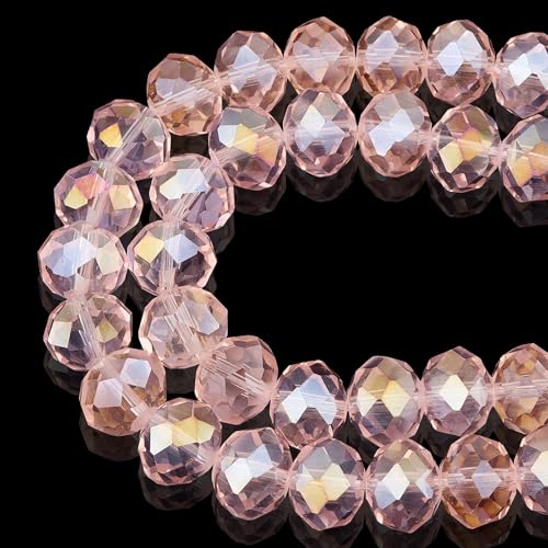 DIQIO Facettierte Kristallperlen zur Schmuckherstellung, 10 mm, schillernde Rondelle-Perlen für Armbänder (60–65 Stück, zartrosa AB) von DIQIO