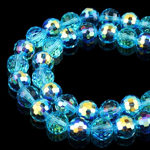 DIQIO Glitzernde Kristallperlen zur Schmuckherstellung, 10 mm, 96 facettierte Disco-Perlen für Armbänder (65–72 Stück, Blau AB) von DIQIO