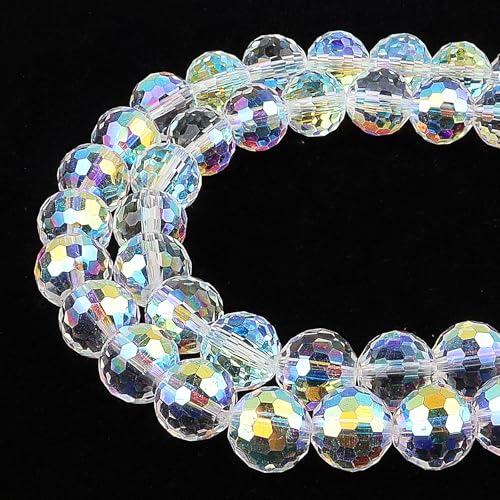 DIQIO Glitzernde Kristallperlen zur Schmuckherstellung, 10 mm, 96 facettierte Disco-Perlen für Armbänder (65–72 Stück, Crystal AB) von DIQIO
