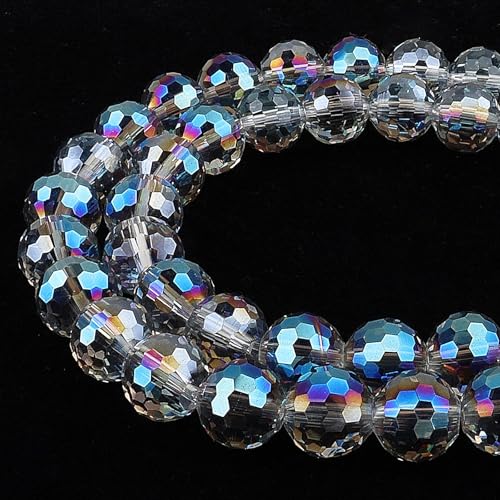 DIQIO Glitzernde Kristallperlen zur Schmuckherstellung, 10 mm, 96 facettierte Disco-Perlen für Armbänder (65–72 Stück, durchscheinendes Blau) von DIQIO
