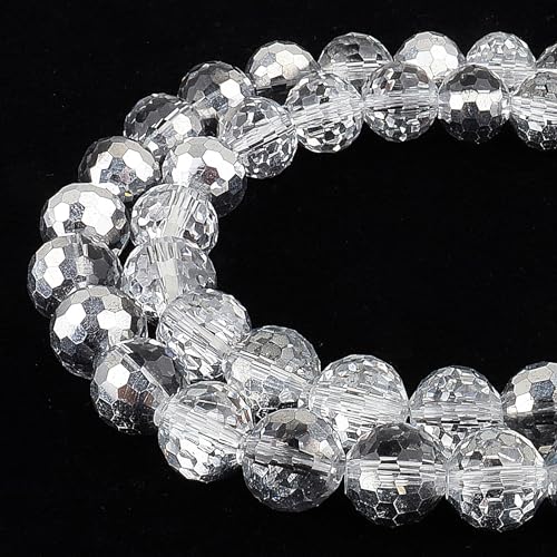 DIQIO Glitzernde Kristallperlen zur Schmuckherstellung, 10 mm, 96 facettierte Disco-Perlen für Armbänder (65–72 Stück, durchscheinendes Silber) von DIQIO