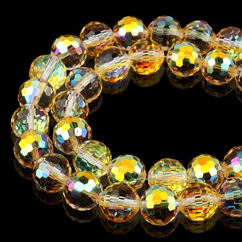 DIQIO Glitzernde Kristallperlen zur Schmuckherstellung, 10 mm, 96 facettierte Disco-Perlen für Armbänder (65–72 Stück, glitzerndes Gold) von DIQIO