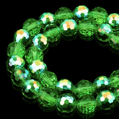 DIQIO Glitzernde Kristallperlen zur Schmuckherstellung, 10 mm, 96 facettierte Disco-Perlen für Armbänder (65–72 Stück, grasgrün AB) von DIQIO