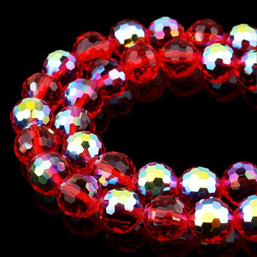 DIQIO Glitzernde Kristallperlen zur Schmuckherstellung, 10 mm, 96 facettierte Disco-Perlen für Armbänder (65–72 Stück, rotes AB) von DIQIO