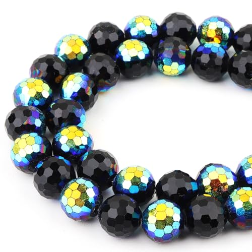 DIQIO Glitzernde Kristallperlen zur Schmuckherstellung, 10 mm, 96 facettierte Disco-Perlen für Armbänder (65–72 Stück, schwarzes AB) von DIQIO
