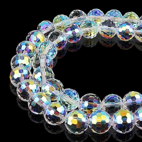 DIQIO Glitzernde Kristallperlen zur Schmuckherstellung, 8 mm, 96 facettierte Disco-Perlen für Armbänder (65–72 Stück, Crystal AB) von DIQIO
