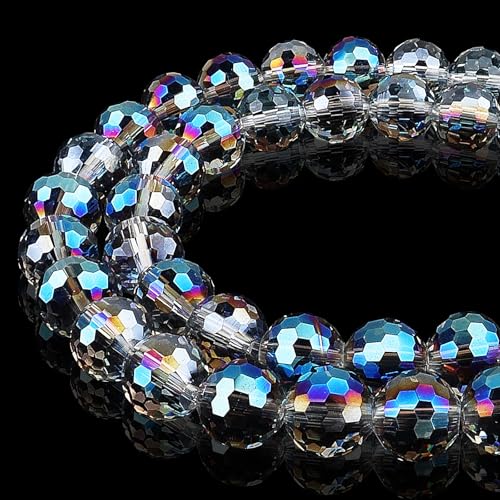 DIQIO Glitzernde Kristallperlen zur Schmuckherstellung, 8 mm, 96 facettierte Disco-Perlen für Armbänder (65–72 Stück, durchscheinendes Blau) von DIQIO