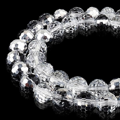 DIQIO Glitzernde Kristallperlen zur Schmuckherstellung, 8 mm, 96 facettierte Disco-Perlen für Armbänder (65–72 Stück, durchscheinendes Silber) von DIQIO