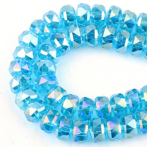 DIQIO Glitzernde Rondelle-Kristallperlen für Schmuckherstellung, Abstandshalter für Armbänder (93–97 Stück, Seeblau AB) von DIQIO