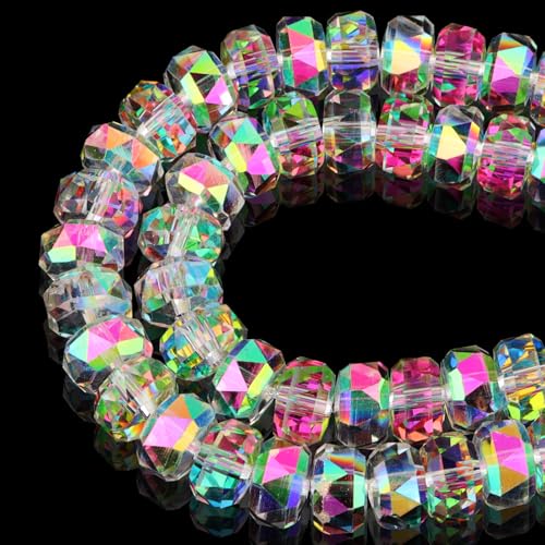 DIQIO Glitzernde Rondelle-Kristallperlen zur Schmuckherstellung, 6 mm, facettierte Abstandshalter für Armbänder (93–97 Stück, Sonnenrosa) von DIQIO