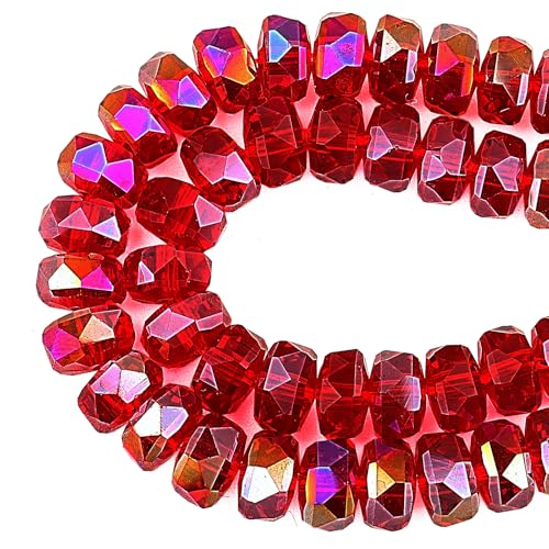 DIQIO Glitzernde Rondelle-Kristallperlen zur Schmuckherstellung, 6 mm, facettierte Abstandshalter für Armbänder (93–97 Stück, dunkelrotes AB) von DIQIO