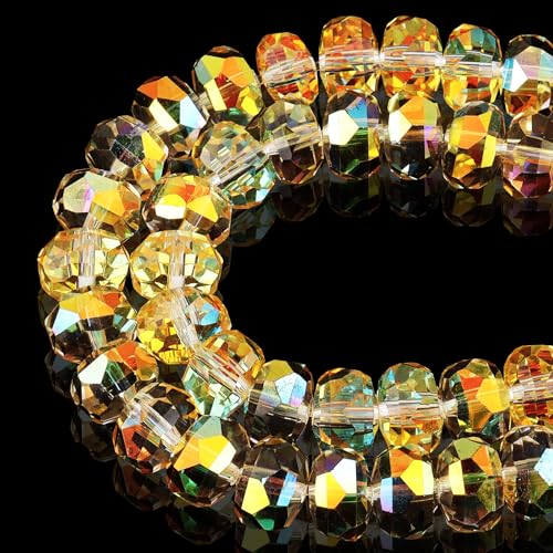 DIQIO Glitzernde Rondelle-Kristallperlen zur Schmuckherstellung, 6 mm, facettierte Abstandshalter für Armbänder (93–97 Stück, glitzerndes AB) von DIQIO