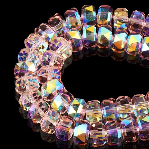 DIQIO Glitzernde Rondelle-Kristallperlen zur Schmuckherstellung, 6 mm, facettierte Abstandshalter für Armbänder (93–97 Stück, zartrosa AB) von DIQIO