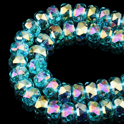 DIQIO Glitzernde Rondelle-Kristallperlen zur Schmuckherstellung, 8 mm, facettierte Abstandshalter für Armbänder (75–80 Stück, Meerblau) von DIQIO