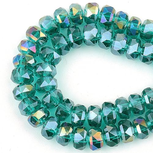 DIQIO Glitzernde Rondelle-Kristallperlen zur Schmuckherstellung, 8 mm, facettierte Abstandshalter für Armbänder (75–80 Stück, Pfauengrün, AB) von DIQIO