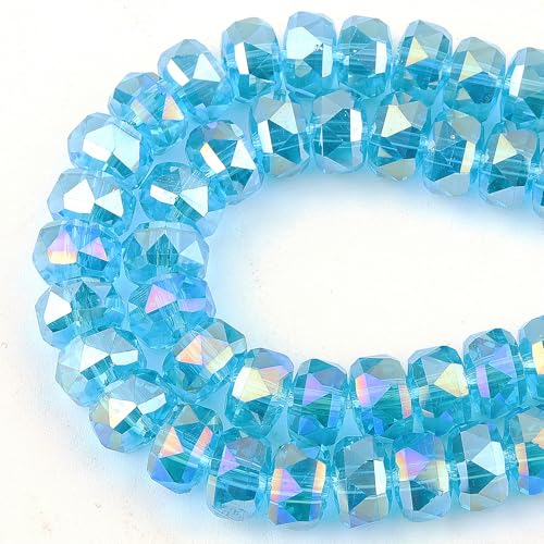 DIQIO Glitzernde Rondelle-Kristallperlen zur Schmuckherstellung, 8 mm, facettierte Abstandshalter für Armbänder (75–80 Stück, Seeblau AB) von DIQIO