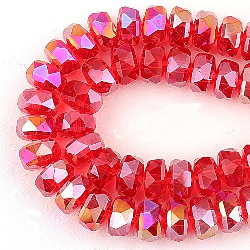DIQIO Glitzernde Rondelle-Kristallperlen zur Schmuckherstellung, 8 mm, facettierte Abstandshalter für Armbänder (75–80 Stück, dunkelrotes AB) von DIQIO