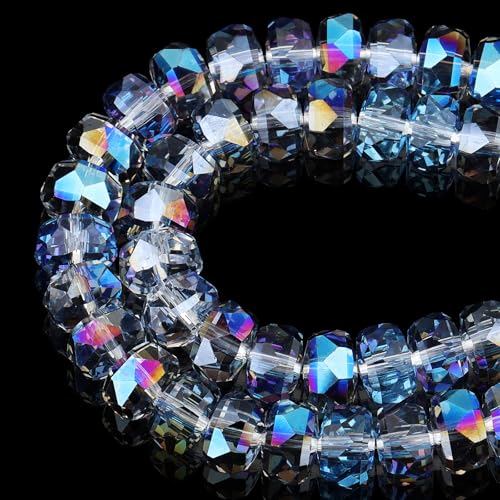 DIQIO Glitzernde Rondelle-Kristallperlen zur Schmuckherstellung, 8 mm, facettierte Abstandshalter für Armbänder (75–80 Stück, durchscheinendes Blau) von DIQIO