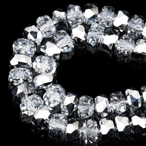 DIQIO Glitzernde Rondelle-Kristallperlen zur Schmuckherstellung, 8 mm, facettierte Abstandshalter für Armbänder (75–80 Stück, durchscheinendes Silber) von DIQIO
