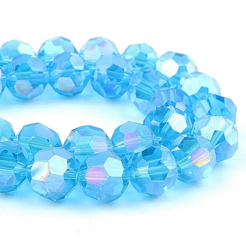 DIQIO Kristallperlen zur Schmuckherstellung, 10 mm, 32 facettierte, schillernde Perlen für Armbänder (65–72 Stück, Blau AB) von DIQIO