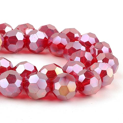 DIQIO Kristallperlen zur Schmuckherstellung, 10 mm, 32 facettierte, schillernde Perlen für Armbänder (65–72 Stück, dunkelrotes AB) von DIQIO