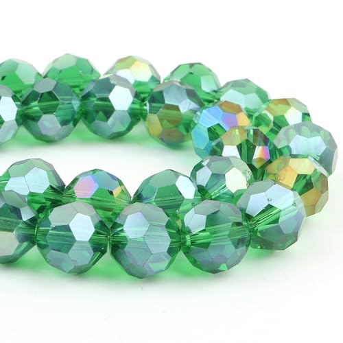 DIQIO Kristallperlen zur Schmuckherstellung, 10 mm, 32 facettierte, schillernde Perlen für Armbänder (65–72 Stück, grasgrün AB) von DIQIO