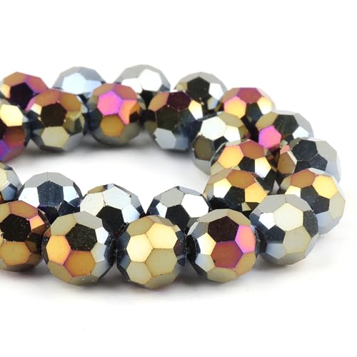 DIQIO Kristallperlen zur Schmuckherstellung, 10 mm, 32 facettierte, schillernde Perlen für Armbänder (65–72 Stück, schwarzes AB) von DIQIO