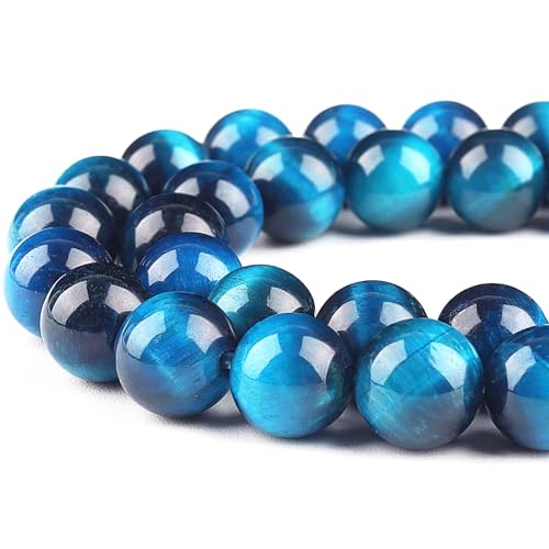 DIQIO Natürliche Aquamarin-Tigerauge-Perlen zur Schmuckherstellung, blaue Kristallperlen für Armbänder, 8 mm Steinperlen, runde lose Perlen (44–47 Stück, 8 mm, Aquamarin-Tigerauge) von DIQIO