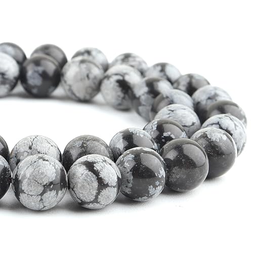 DIQIO Natürliche Schneeflocken-Obsidian-Perlen zur Schmuckherstellung, Steinperlen für Armbänder, 6 mm Jaspisperlen, runde Perlen (58–60 Stück, 6 mm, Schneeflocken-Obsidian) von DIQIO